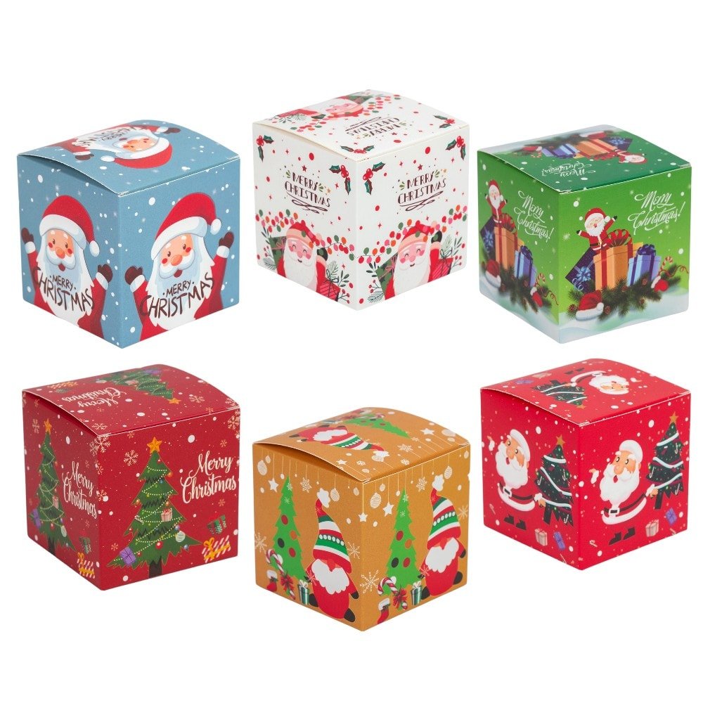 Set 24 cutii mici pătrate de Crăciun 6 modele diferite - multicolor