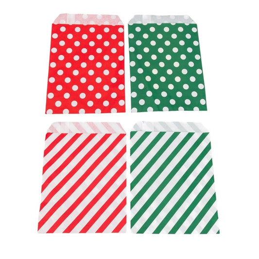 Set 24 pungi de Crăciun 4 modele cu buline sau dungi și stickere