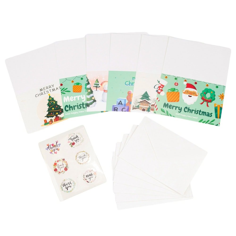 Set 6 felicitari de Crăciun cu plic și stickere aleatorii - model 6