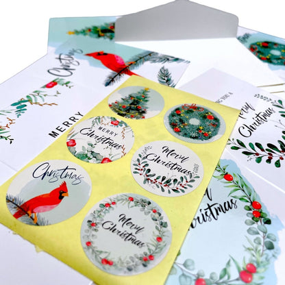 Set 6 felicitări de Crăciun cu sticker și plic - alb 7.2x10.5cm