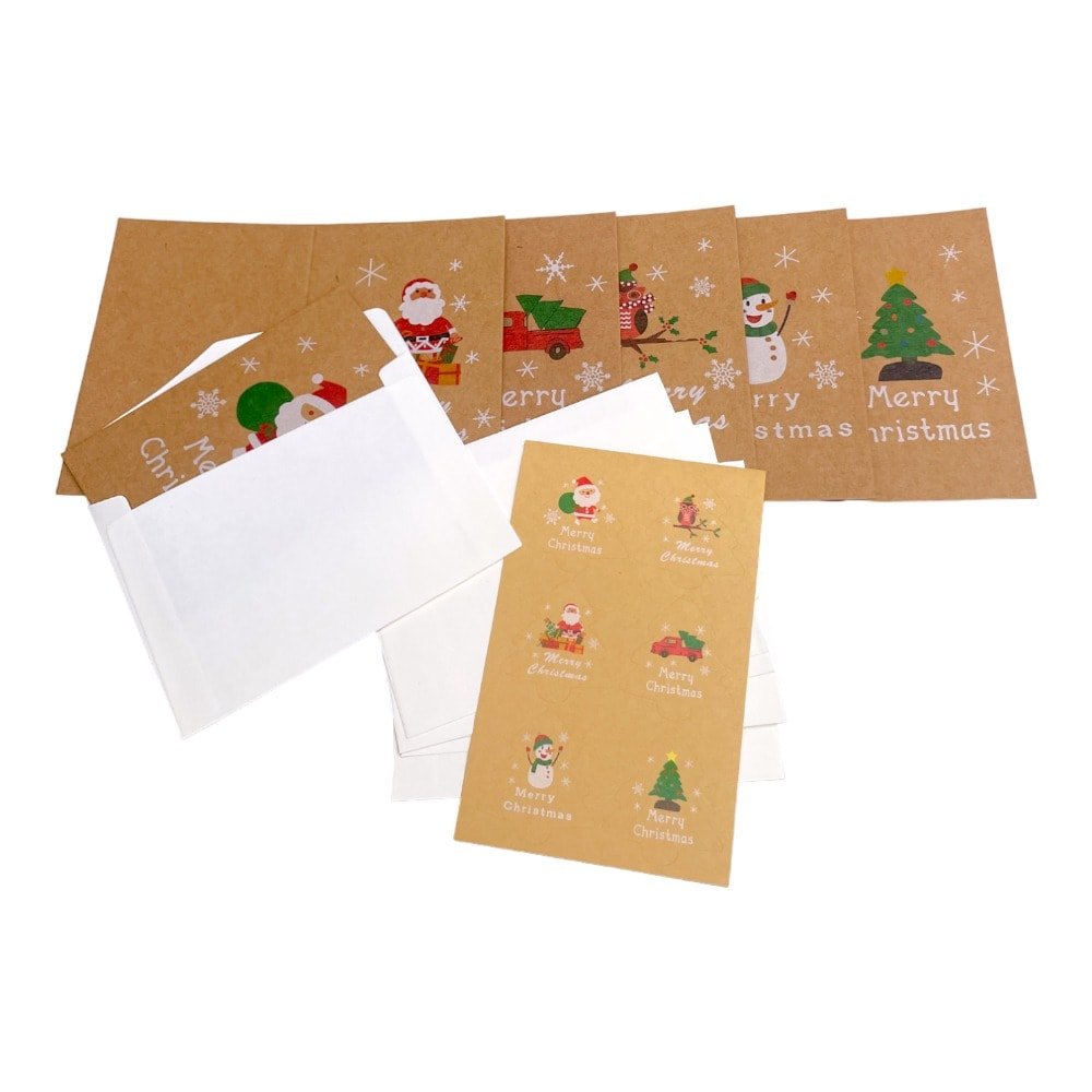 Set 6 felicitări de Crăciun cu sticker și plic - kraft 7x10.5cm