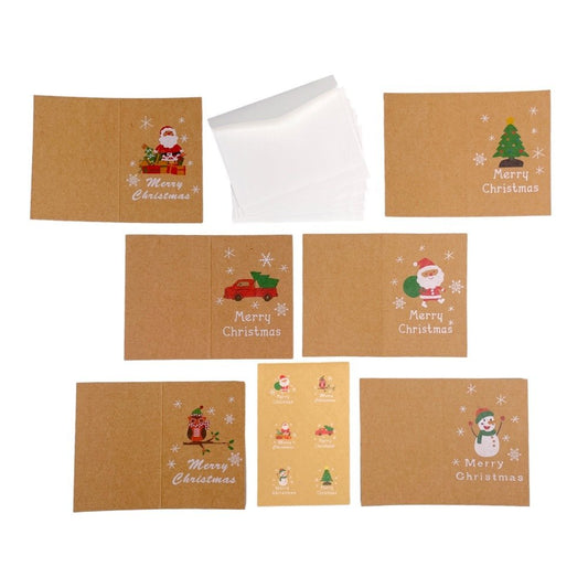 Set 6 felicitări de Crăciun cu sticker și plic - kraft 7x10.5cm