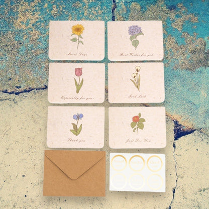 Set 6 felicitări diferite model floral cu text și sticker - bej