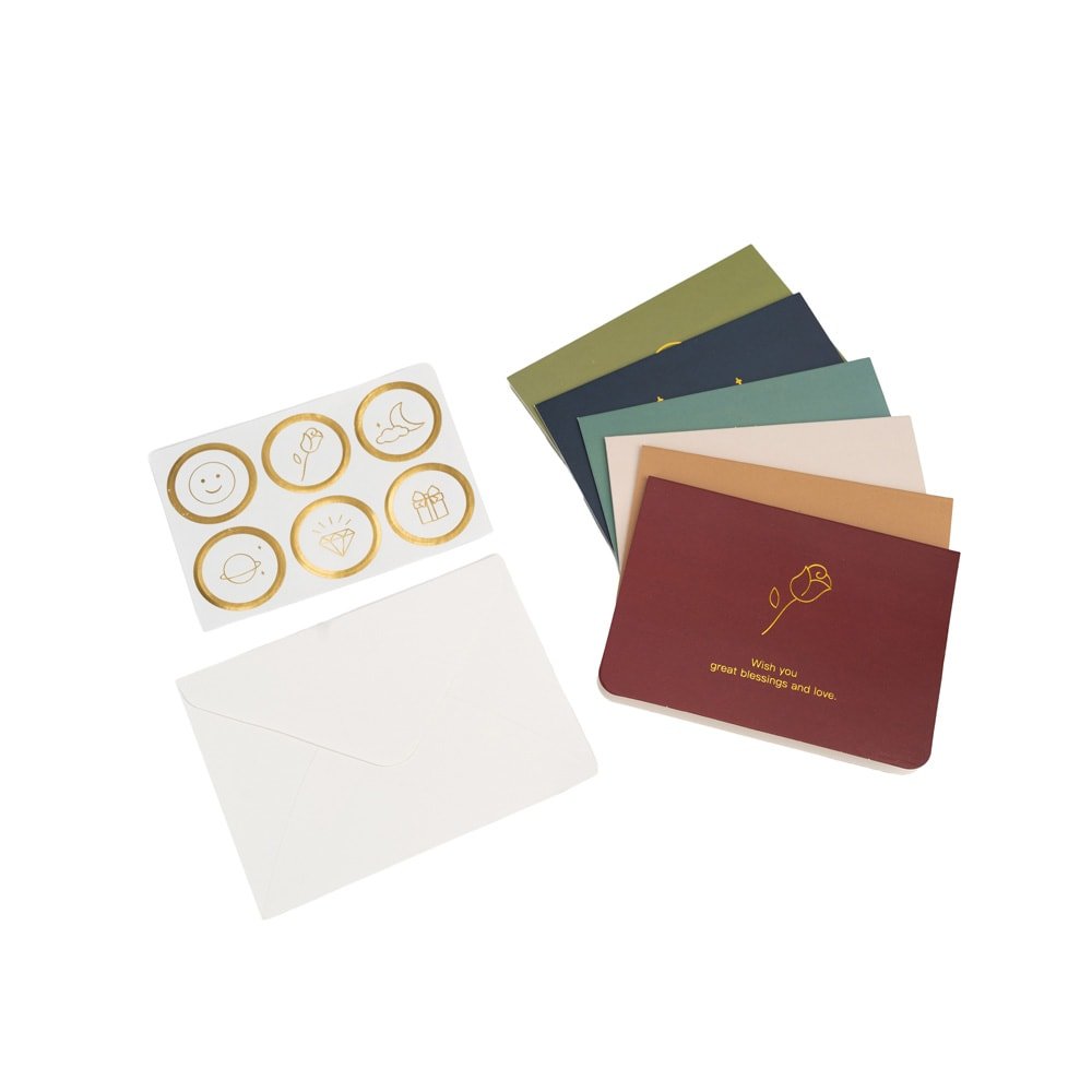 Set 6 felicitări diferite model floral cu text și sticker - multicolor
