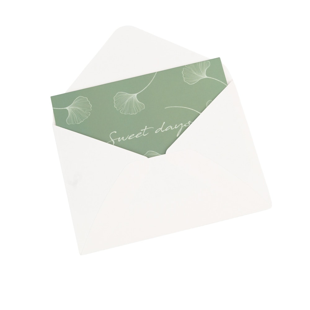 Set 6 felicitări diferite model floral cu text și sticker - verde