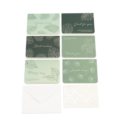 Set 6 felicitări diferite model floral cu text și sticker - verde