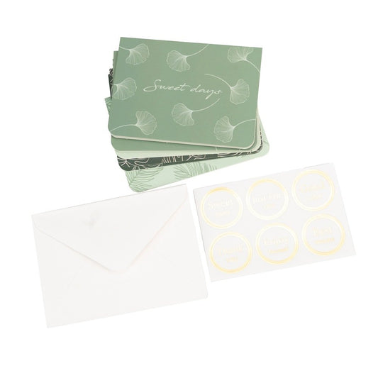 Set 6 felicitări diferite model floral cu text și sticker - verde