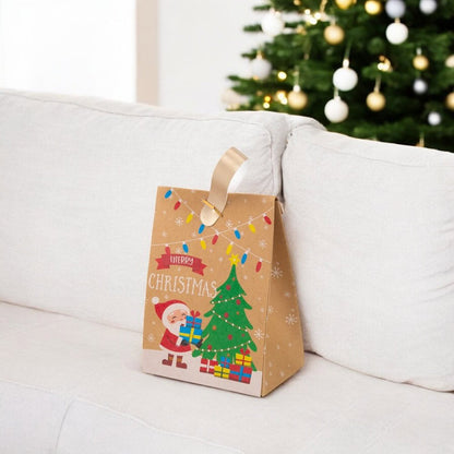 Set 6 pungi modele diferite de Crăciun cu mâner textil - kraft