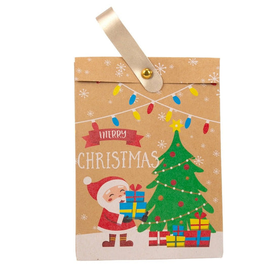 Set 6 pungi modele diferite de Crăciun cu mâner textil - kraft