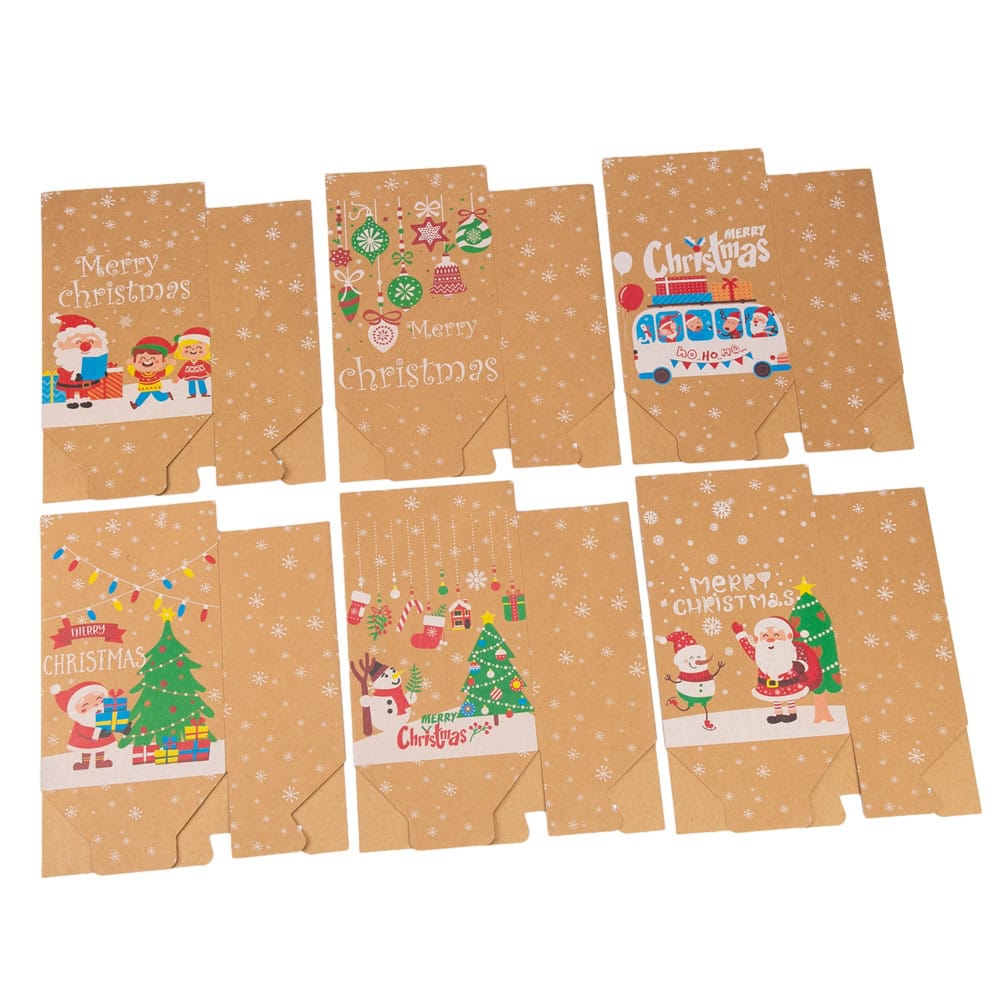 Set 6 pungi modele diferite de Crăciun cu mâner textil - kraft