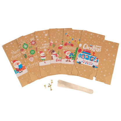 Set 6 pungi modele diferite de Crăciun cu mâner textil - kraft