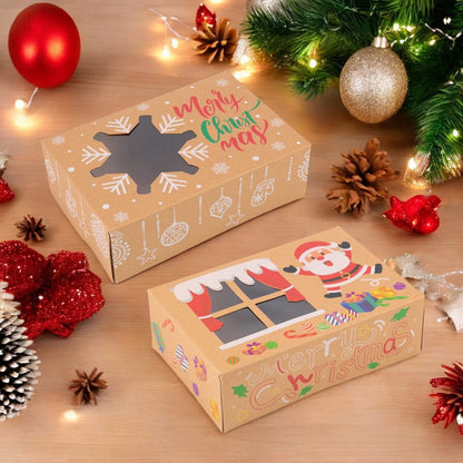 Set 8 cutii Crăciun 4 modele cu fereastră, etichetă si sfoară - kraft
