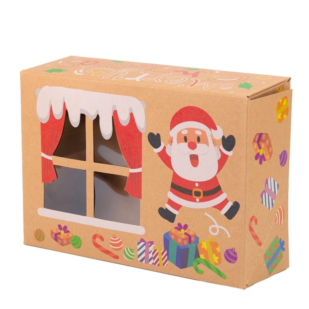 Set 8 cutii Crăciun 4 modele cu fereastră, etichetă si sfoară - kraft
