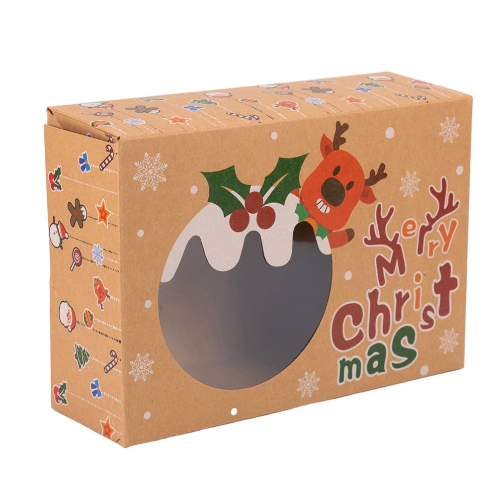 Set 8 cutii Crăciun 4 modele cu fereastră, etichetă si sfoară - kraft