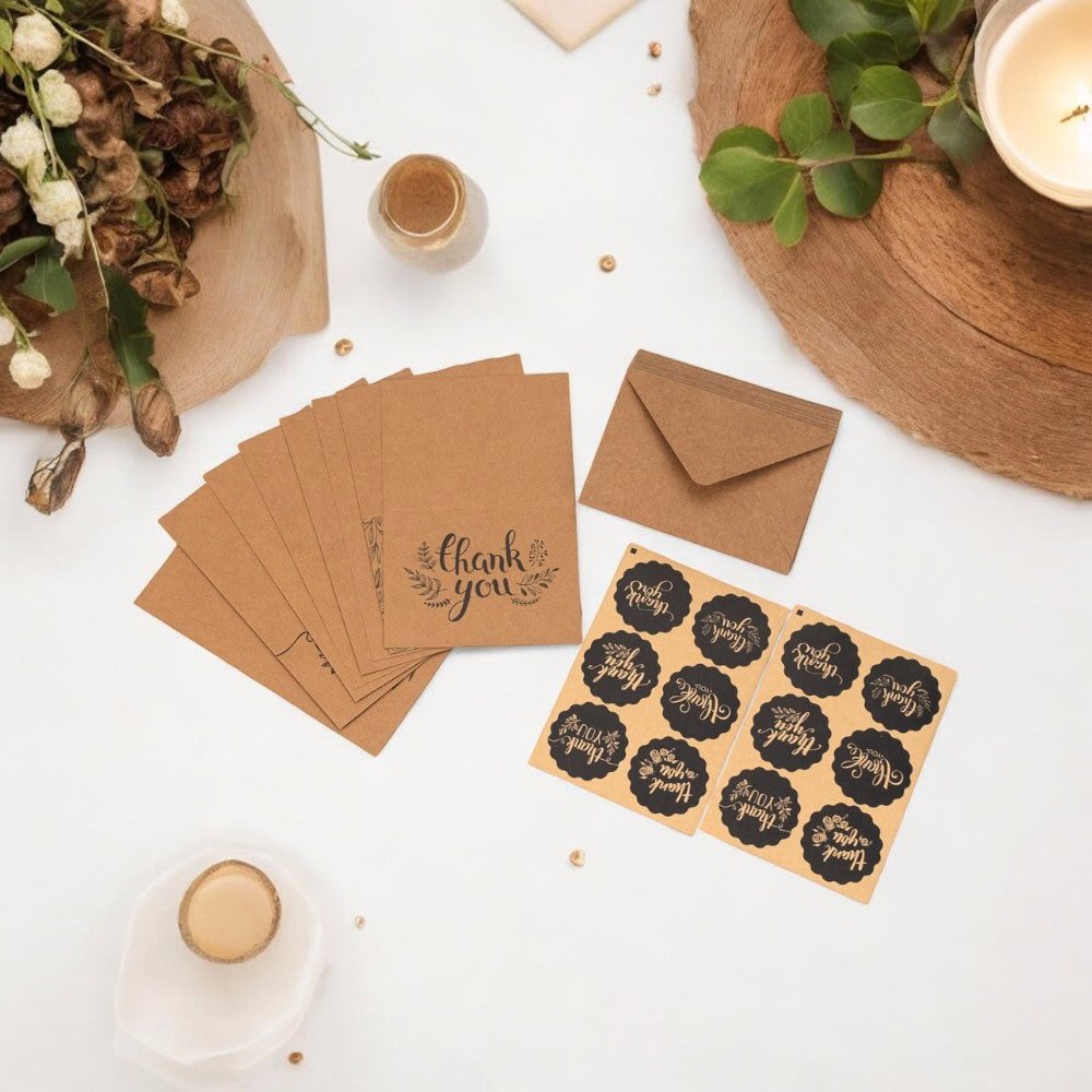 Set 8 felicitări cu plic și sticker cu mesaj Thank you - model 1
