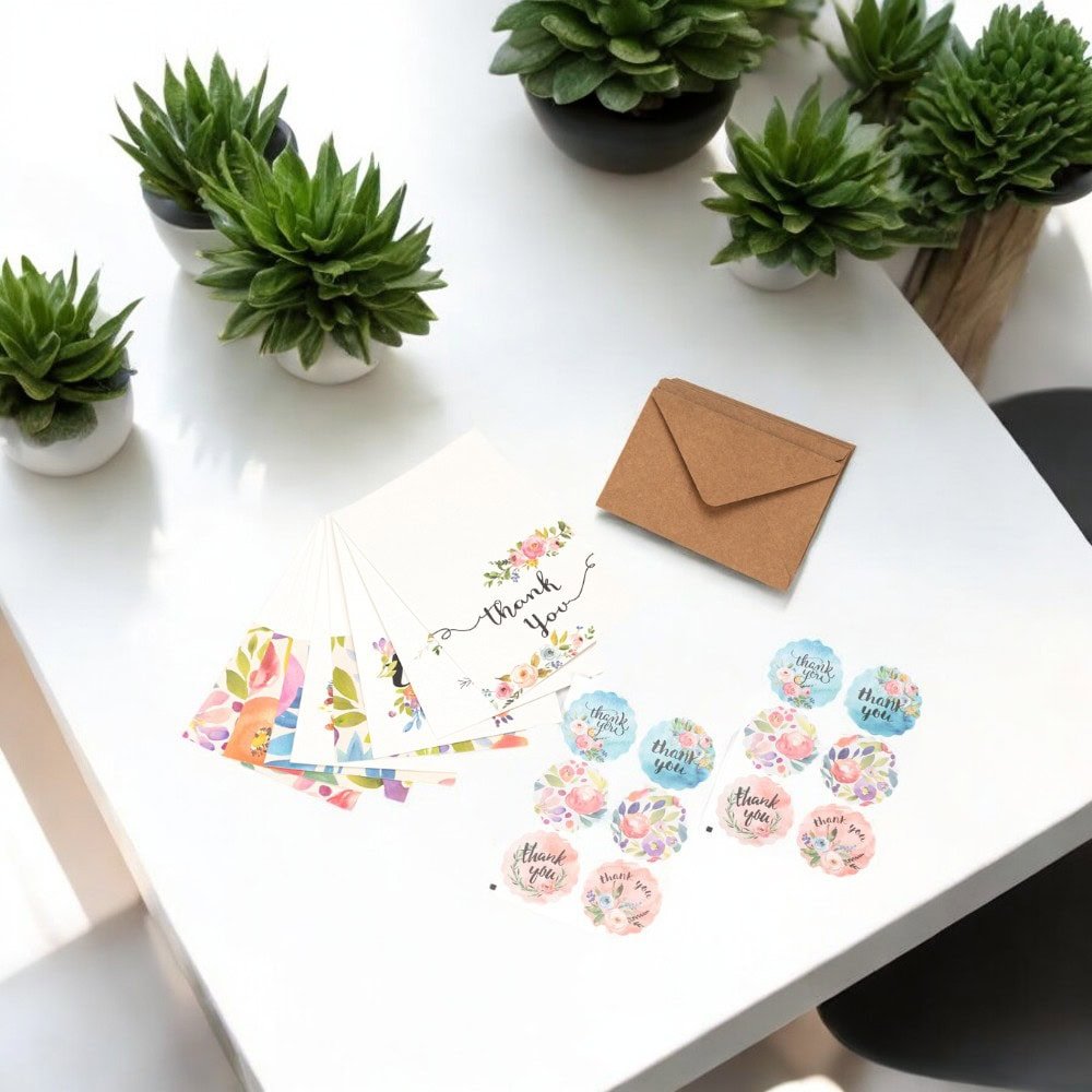 Set 8 felicitări cu plic și sticker cu mesaj Thank you - model 2