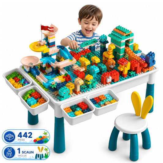 Masa Multifunctionala cu Piese Compatibile Lego Duplo, Set 61x41cm cu 442 Piese