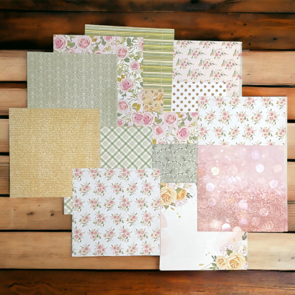 Set foi hârtie creativă 15x15 cm - Model Floral (set 12 foi)