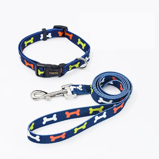Set zgardă reglabilă cu lesă, pentru câini, bleumarin