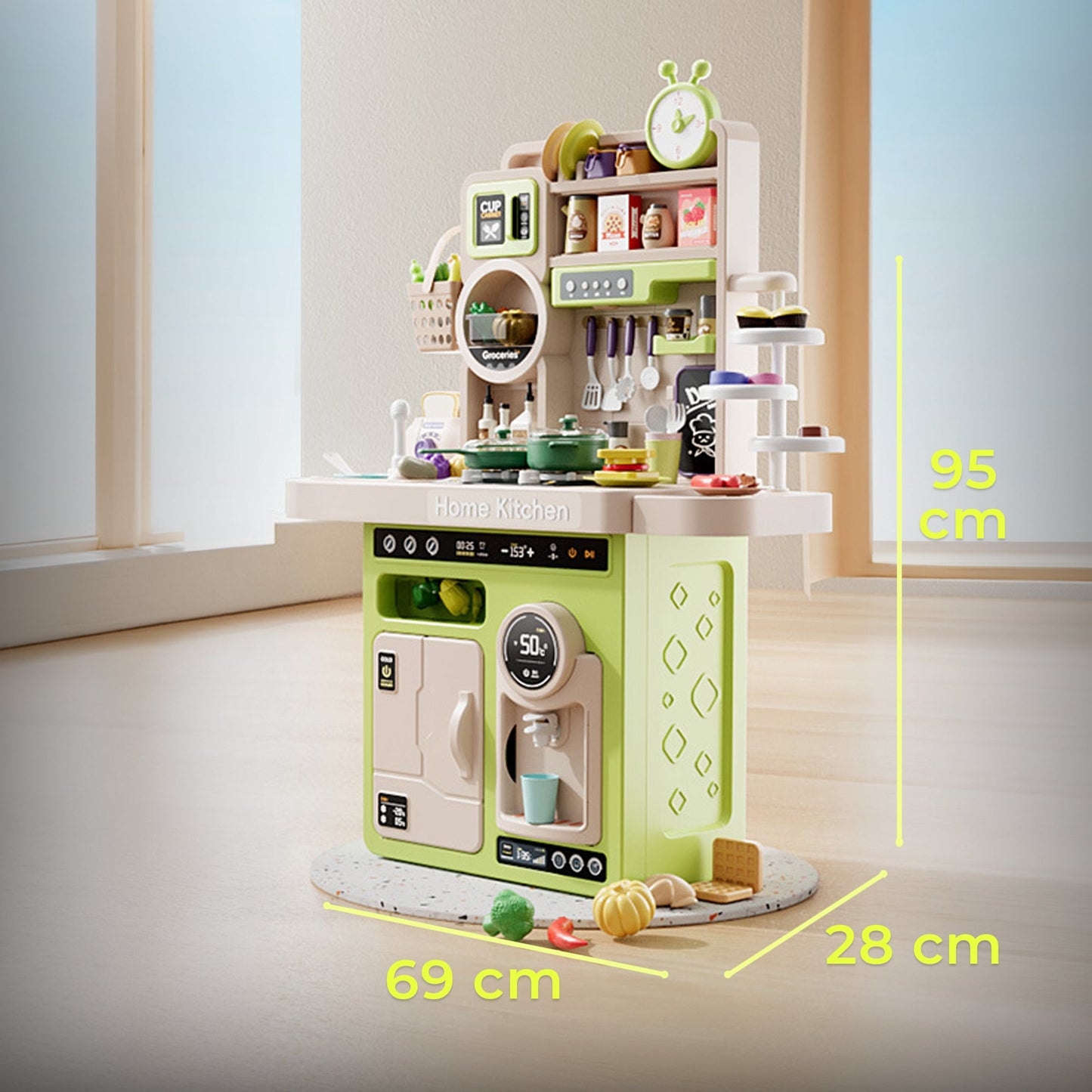 Set Bucatarie pentru Copii cu Abur Real, Apa Curenta, Sunete si Lumini, Verde