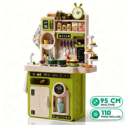 Set Bucatarie pentru Copii cu Abur Real, Apa Curenta, Sunete si Lumini, Verde