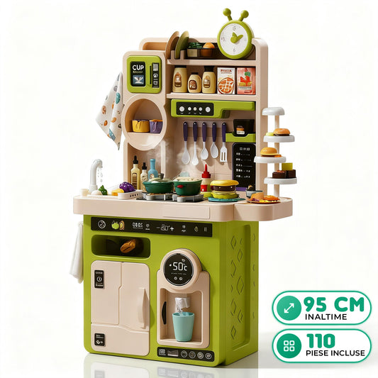 Set Bucatarie pentru Copii cu Abur Real, Apa Curenta, Sunete si Lumini, Verde