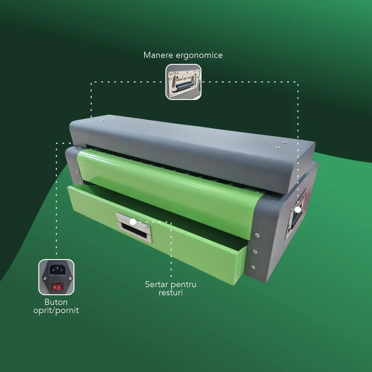Masina de taiat cartoon pentru impachetare, Naimeed shredder 2, verde/gri 627x247x30 mm
