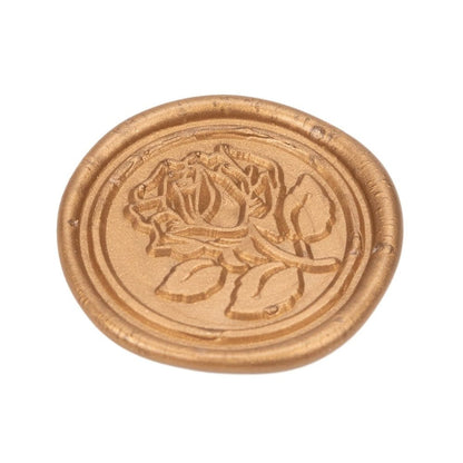 Sigiliu ceară 3cm cu adeziv - model trandafir întreg auriu (set 50 buc)