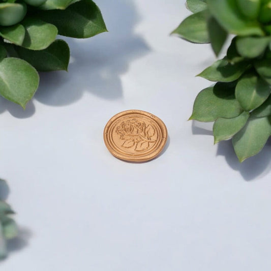 Sigiliu ceară 3cm cu adeziv - model trandafir întreg auriu (set 50 buc)