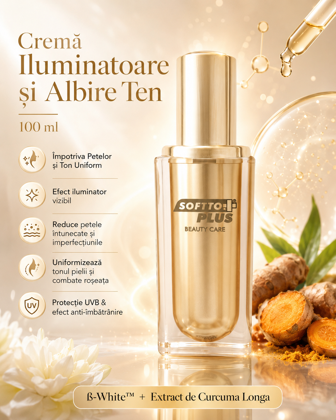 Cremă Iluminatoare și Albire Ten – 100 ml, Împotriva Petelor și Ton Uniform
