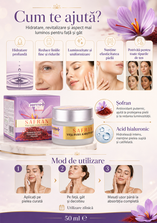 Crema Anti-îmbătrânire cu șofran pentru față și gât – 50 ml