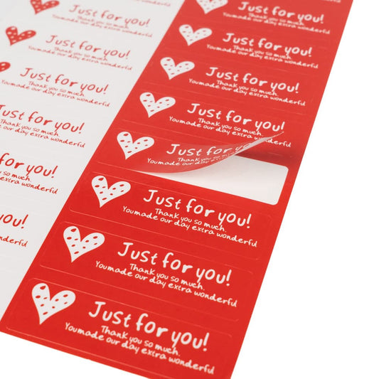 Stickere cu inimioare si mesaj Just for you - alb/rosu (200 buc)