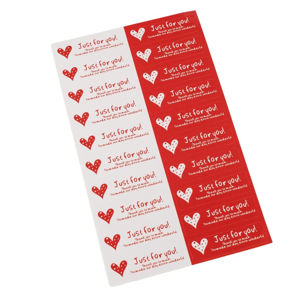 Stickere cu inimioare si mesaj Just for you - alb/rosu (200 buc)