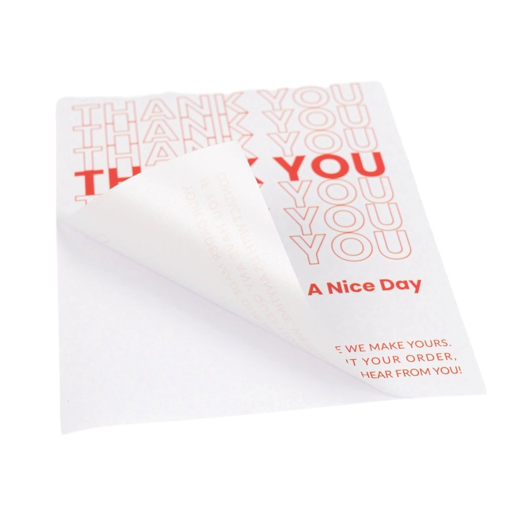 Stickere dreptunghiulare cu mesaj Thank you Have a nice day - roșu (set 50 buc)