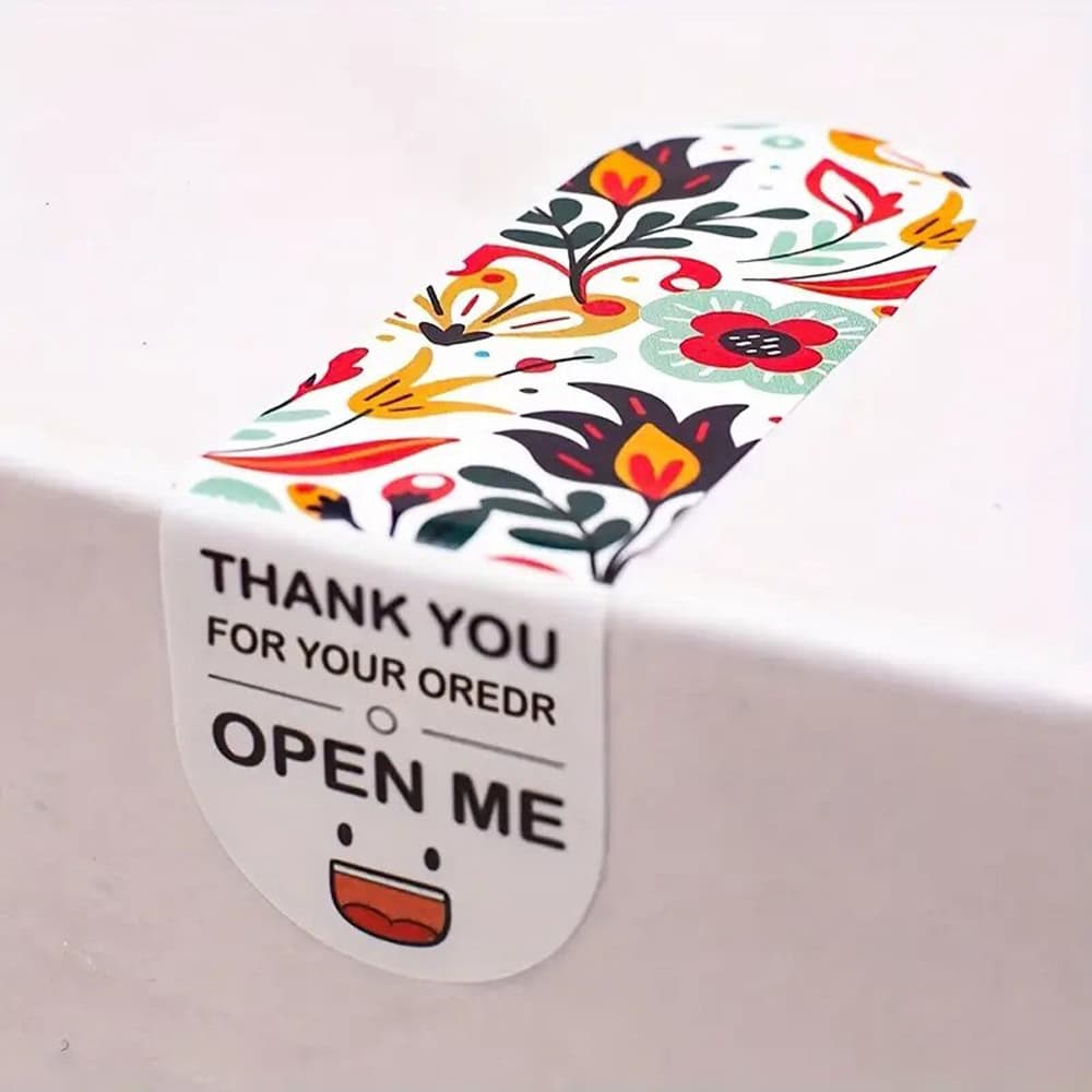 Stickere lungi ovale cu mesaj Thank you - model 1 (set 100 buc)