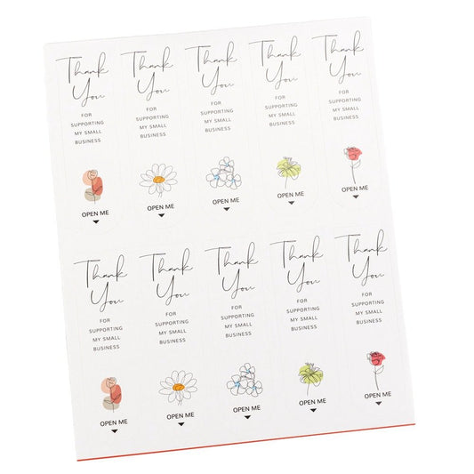 Stickere lungi ovale cu mesaj Thank you - model 2 (set 100 buc)