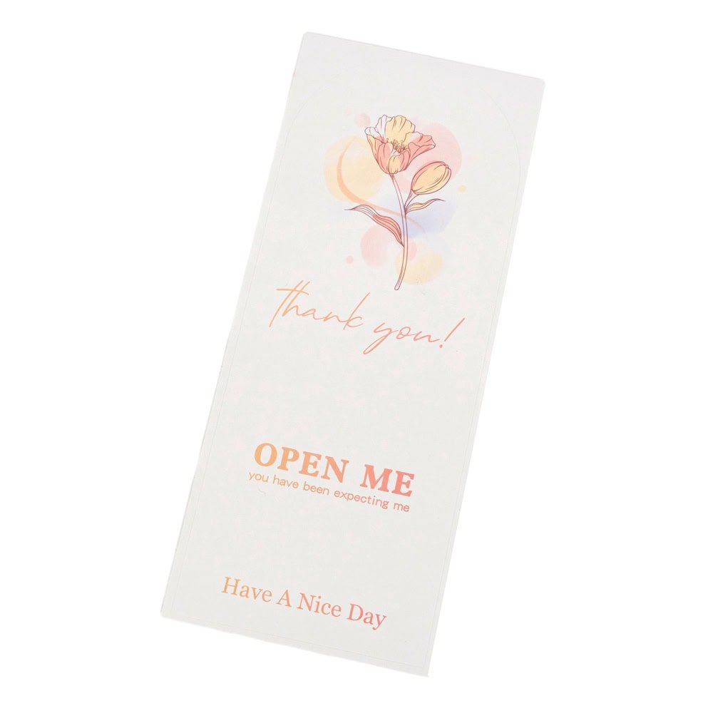 Stickere rotunde din hârtie cu mesaj Thank you open me - alb (set 50 buc)