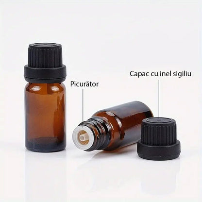 Sticluță ambră reutilizabilă cu picurător și capac negru cu inel sigiliu