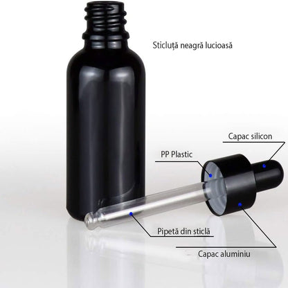 Sticluță neagră lucioasă reutilizabilă cu pipetă