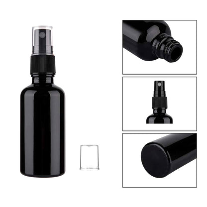 Sticluță neagră reutilizabilă lucioasă cu spray și capac