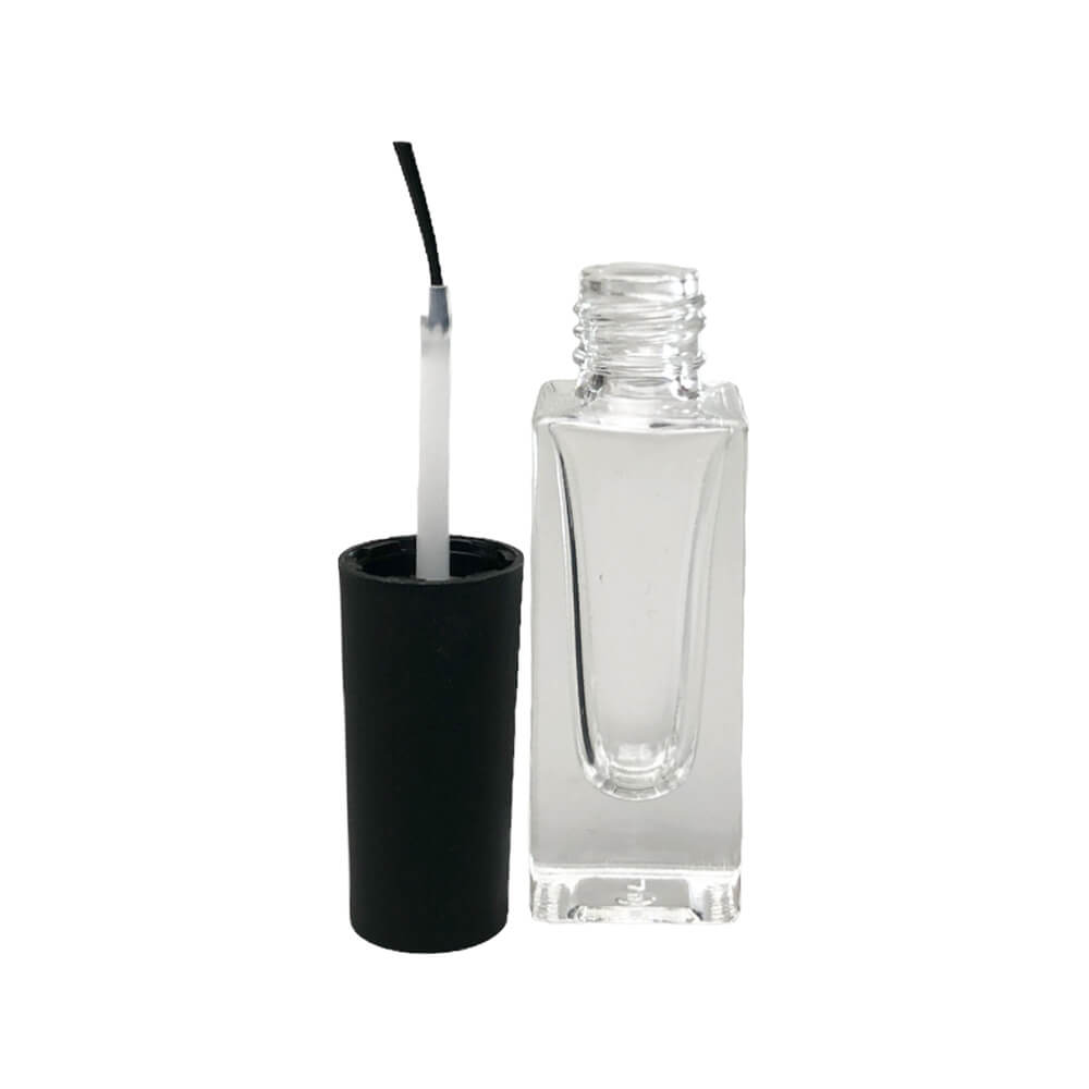Sticluță transparentă înaltă cu pensulă ojă și capac negru 5ml