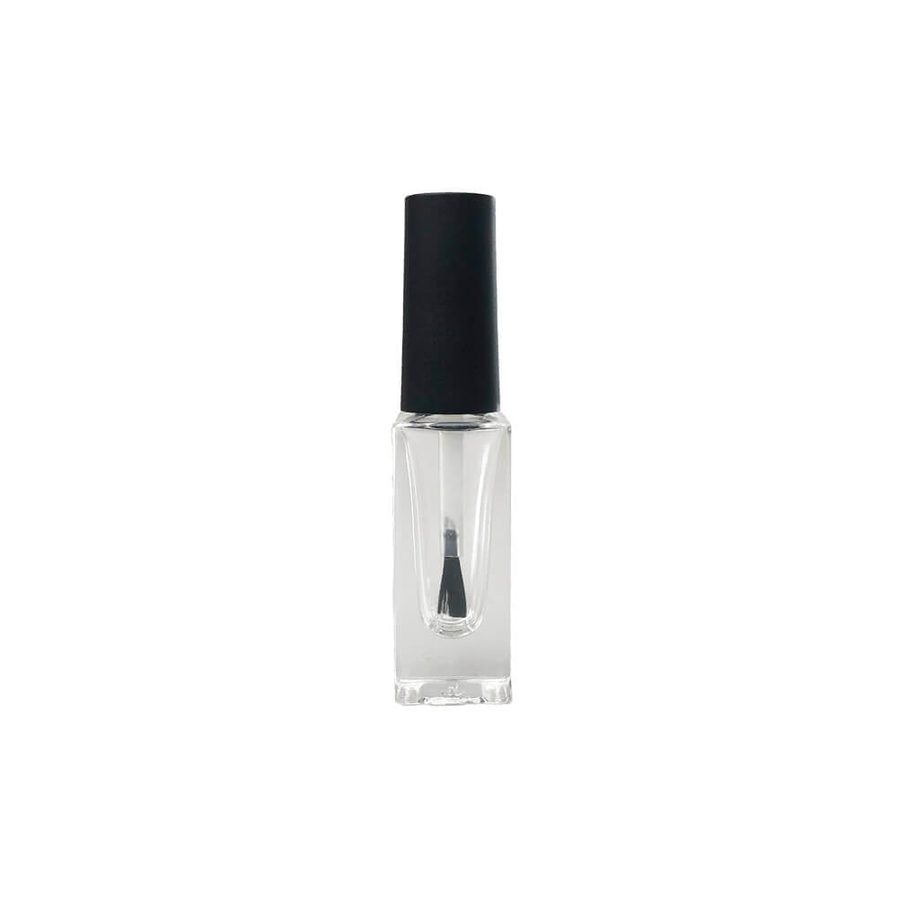 Sticluță transparentă înaltă cu pensulă ojă și capac negru 5ml