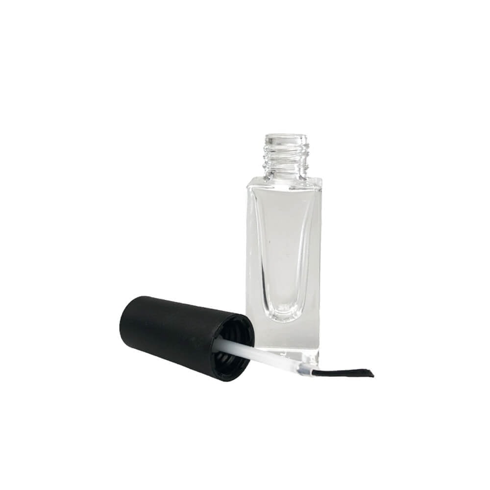 Sticluță transparentă înaltă cu pensulă ojă și capac negru 5ml