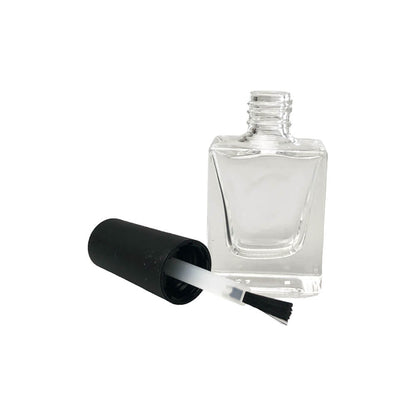 Sticluță transparentă pătrată cu pensulă ojă și capac negru 10ml