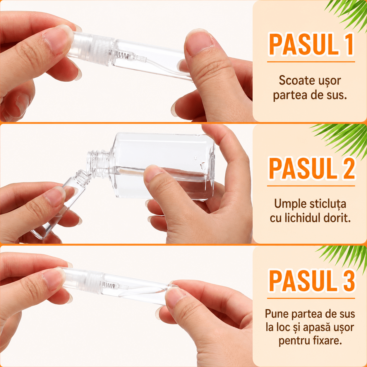 Sticluță transparentă reutilizabilă cu spray și capac