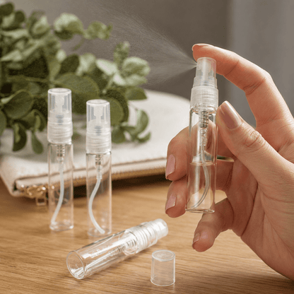 Sticluță transparentă reutilizabilă cu spray și capac