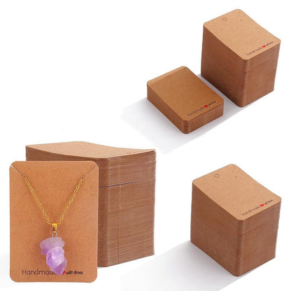 Suport cercei și colier din hârtie cu mesaj Handmade - kraft (set 100 buc) 6x9cm