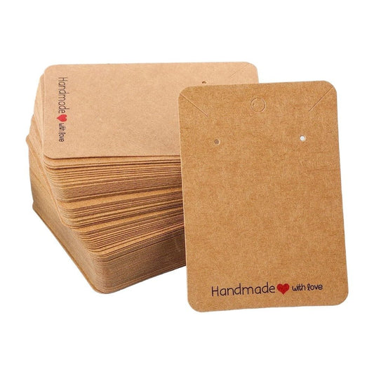 Suport cercei și colier din hârtie cu mesaj Handmade - kraft (set 100 buc) 6x9cm