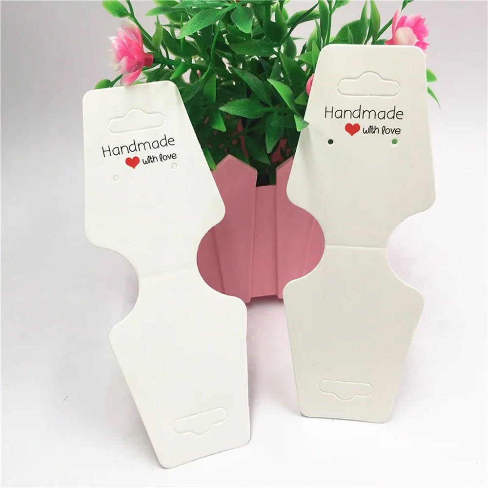 Suport în formă de trapez cu adeziv si mesaj Handmade with love - alb (set 100 buc)