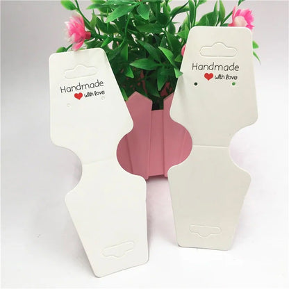 Suport în formă de trapez cu adeziv si mesaj Handmade with love - alb (set 100 buc)